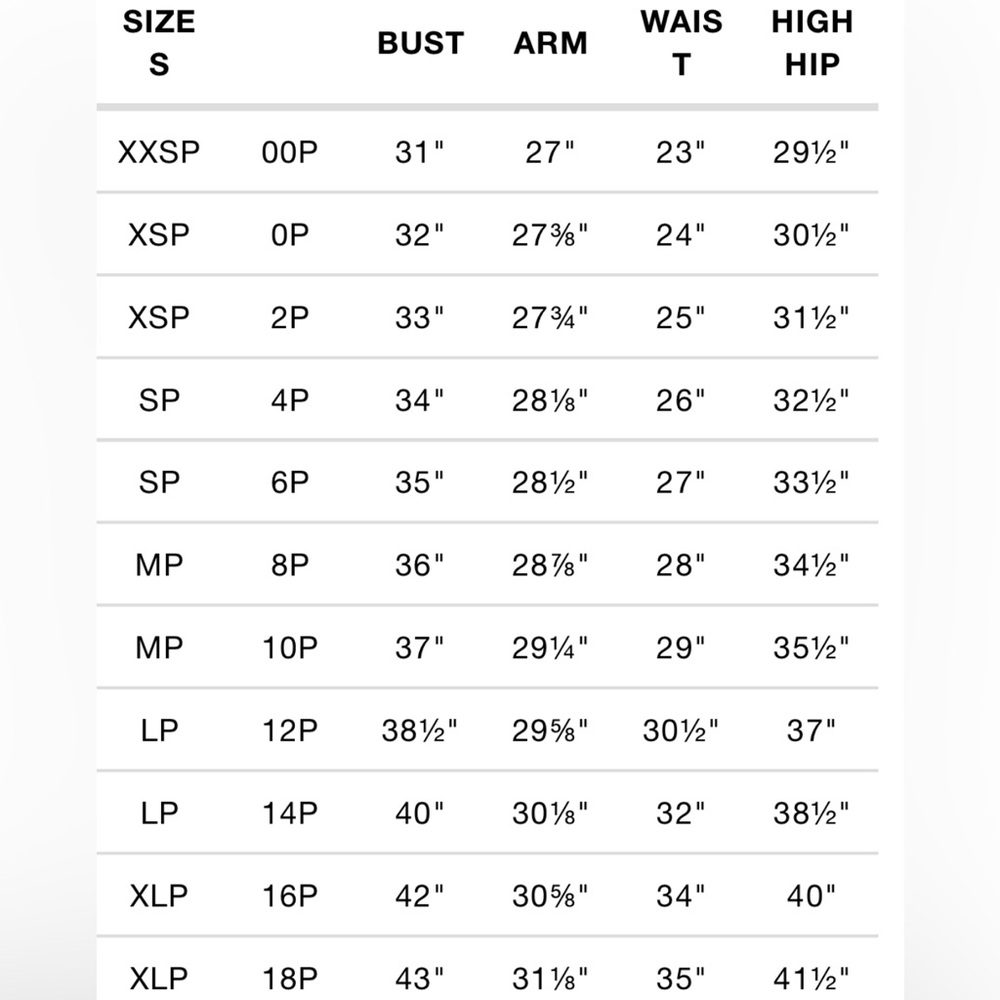 White House Black Market Petite Sizing Chart